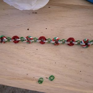 Chain maille bracelet in holiday colors , Hand made Approximately 7 inches long